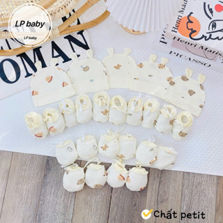 Set Mũ Bao Tay Chân Vải Petit Mềm Co Dãn 4C, Có Dây Rút Chống Tuột, Họa Tiết Xinh Yêu Cho Bé Sơ Sinh
