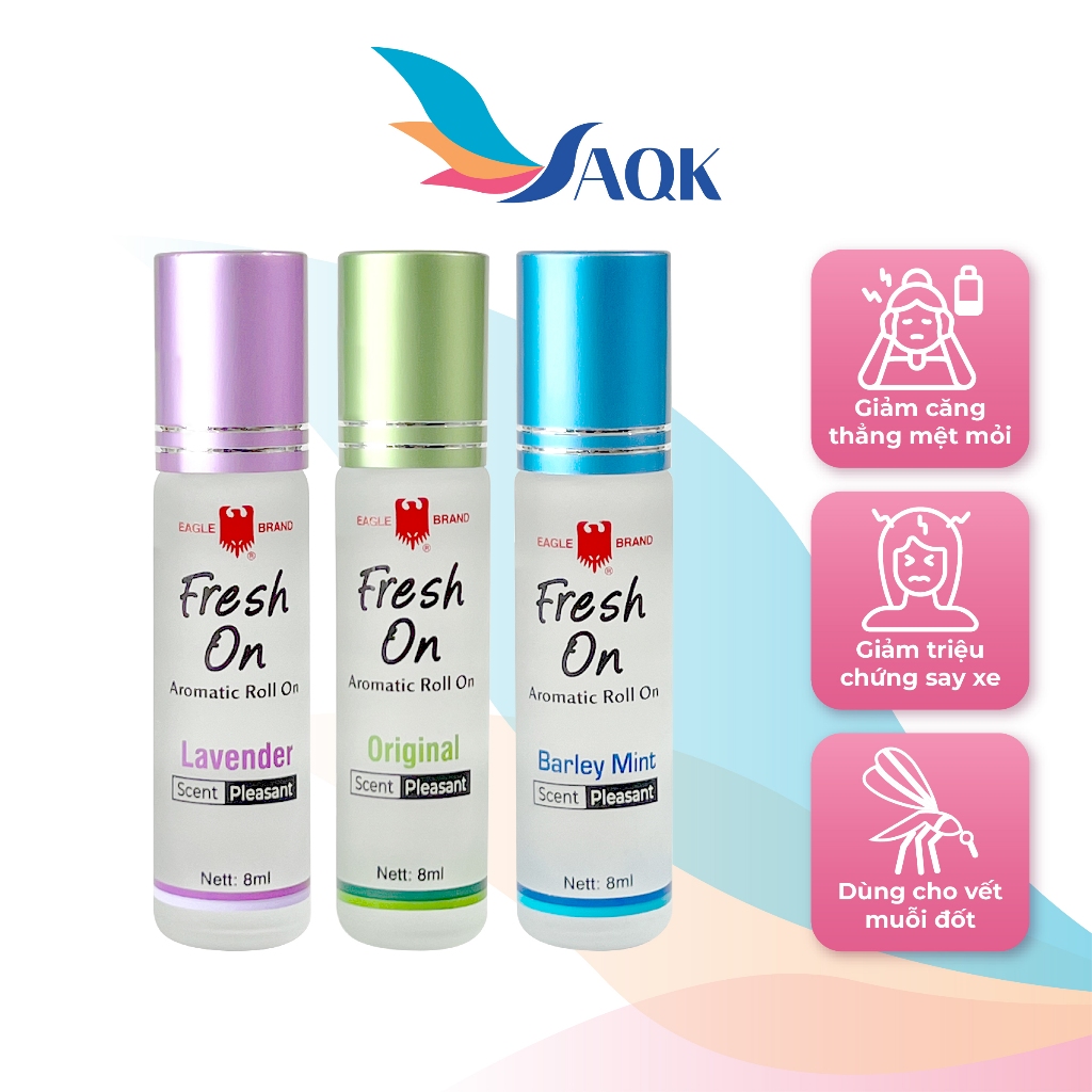 Combo Dầu lăn giảm căng thẳng Eagle Brand Fresh On (8ml) - Lavender + Original + Barley Mint - Hương