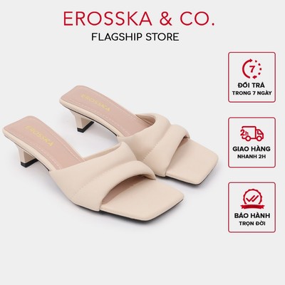 Erosska Kya - Dép cao gót mũi vuông quai ngang kiểu dáng sang trọng màu nude cao 4cm  - EM117