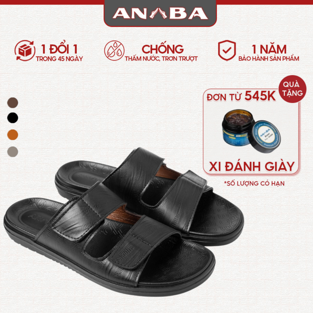 Dép Da Nam ANBA DN104 Chất Liệu Da Microfiber Cao Cấp, Đế Cao Su Non Chống Trượt Bảo Hành 12 Tháng