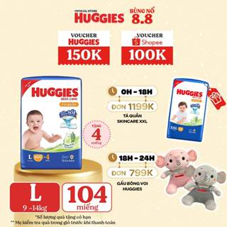 Tã quần Huggies Skincare Mega Jumbo M102+4/L100+4/XL84+4/XXL76+4