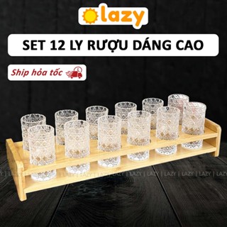   Set 12  Ly Uống Rượu Thủy Tinh Shot LAZY Không Đế Cầm Dáng Cao 20ml Ship Hỏa Tốc DT250800301 