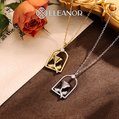 Dây chuyền bạc nữ Eleanor Accessories hình hoa hồng đính đá phụ kiện trang sức vòng cổ 10257