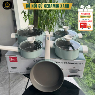 Bộ nồi Amey 9 đáy với 5 món cao cấp chính hãng từ nguyên liệu thép không gỉ dùng được cho mọi loại bếp - Bếp Của Hà