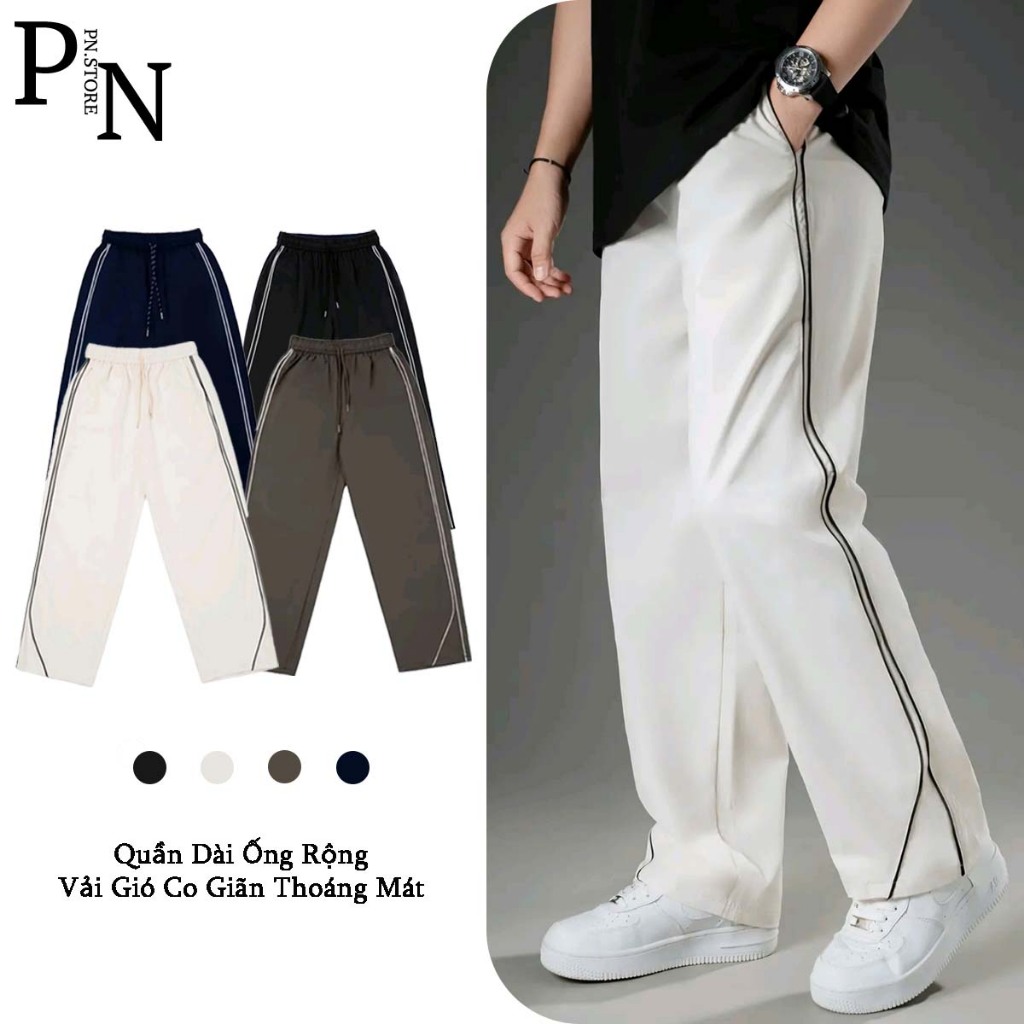 Quần Line Ống Suông Dáng Rộng Nam Nữ Chất Gió Thể Thao Mềm Mịn Thoáng Mát, Dáng Rộng Thể Thao QDG