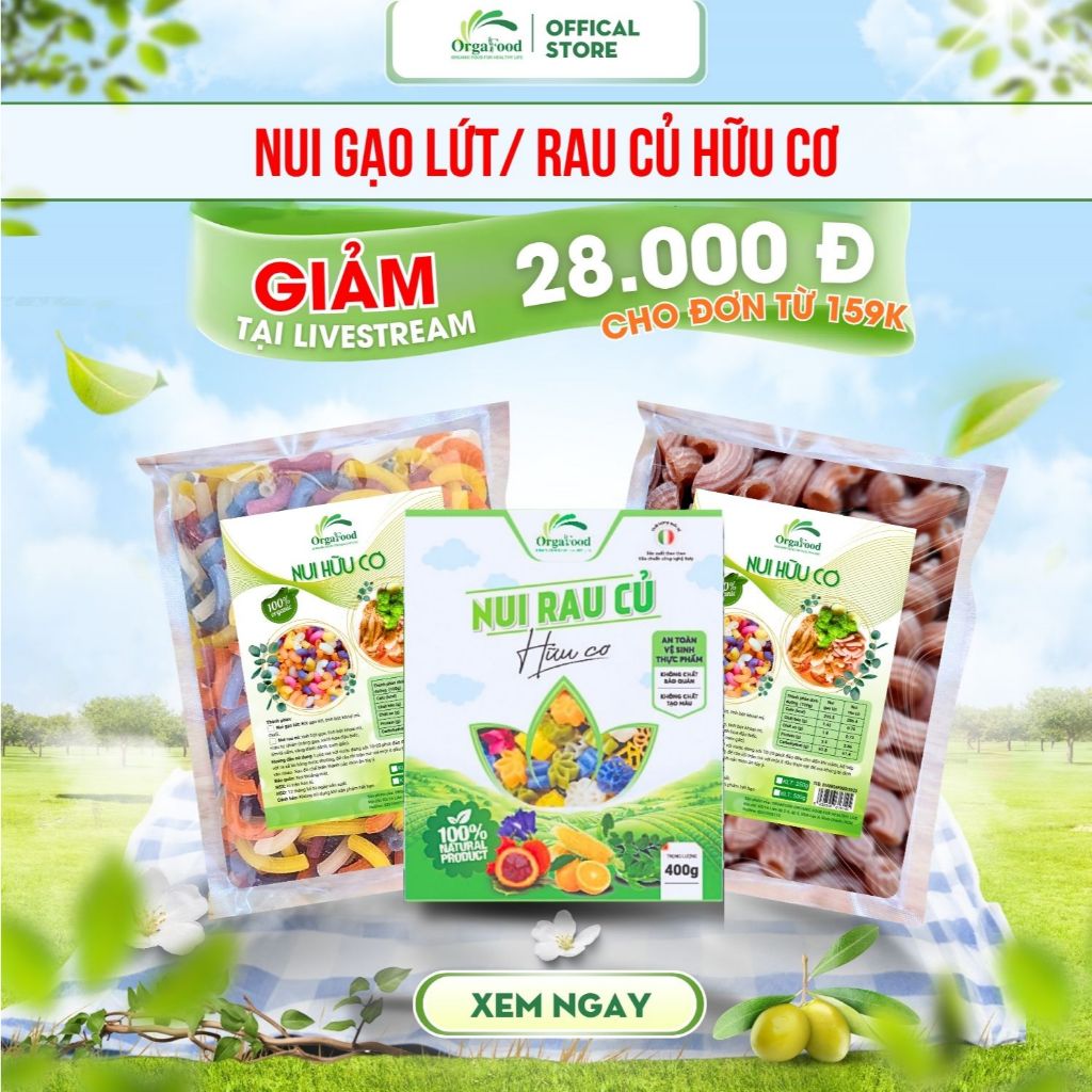 Nui gạo lứt / rau củ Orgafood cao cấp 500g EAT CLEAN giảm cân healthy thức ăn cho người ăn kiêng