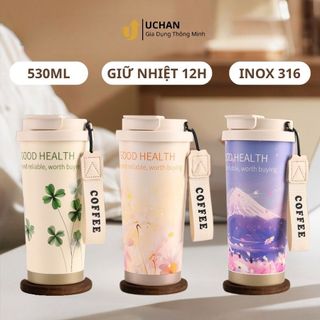   Tặng cọ  Cốc giữ nhiệt in hoa chống tràn Giữ nóng lạnh lâu đến 12h Phù hợp mang đi làm đi học tặng quà LY07 