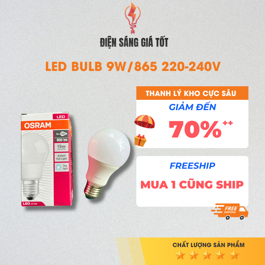 Bóng Đèn LED Bulb OSRAM 9W Ánh Sáng Trắng 6500K – Đui E27 Chuẩn, Bóng LED Siêu Sáng, Tiết Kiệm Điện,