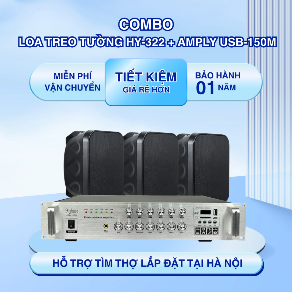 Combo Loa Treo Tường HY-322 và Amply Chuyên Dụng USB-150M, Amply bluetooth dùng cho hệ thống âm than
