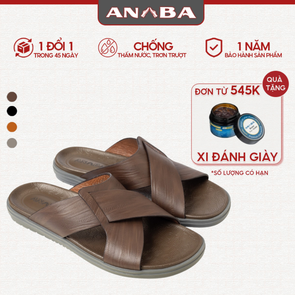 Dép Da Nam ANBA Chất Liệu Da Microfiber Cao Cấp, Đế Cao Su Non Chống Trượt Bảo Hành 12 Tháng DC101