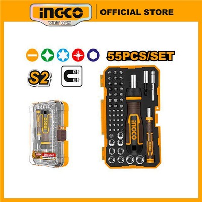 Bộ tua vít đa năng 55 chi tiết thép S2 có nam châm INGCO HKSDB0558 vặn xoay đa chiều có lock sửa lắp ráp thiết bị