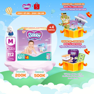 [TẶNG MIẾNG NGẪU NHIÊN] Tã quần Bobby Siêu Khô Thoáng - 100% Thoáng Khí Mega Jumbo  M112/L96/XL84/XXL76