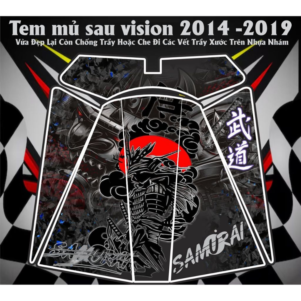 Tem Dán Chống Trầy Nhựa Nhám Vision 2014 -2019  mẫu samurai V2