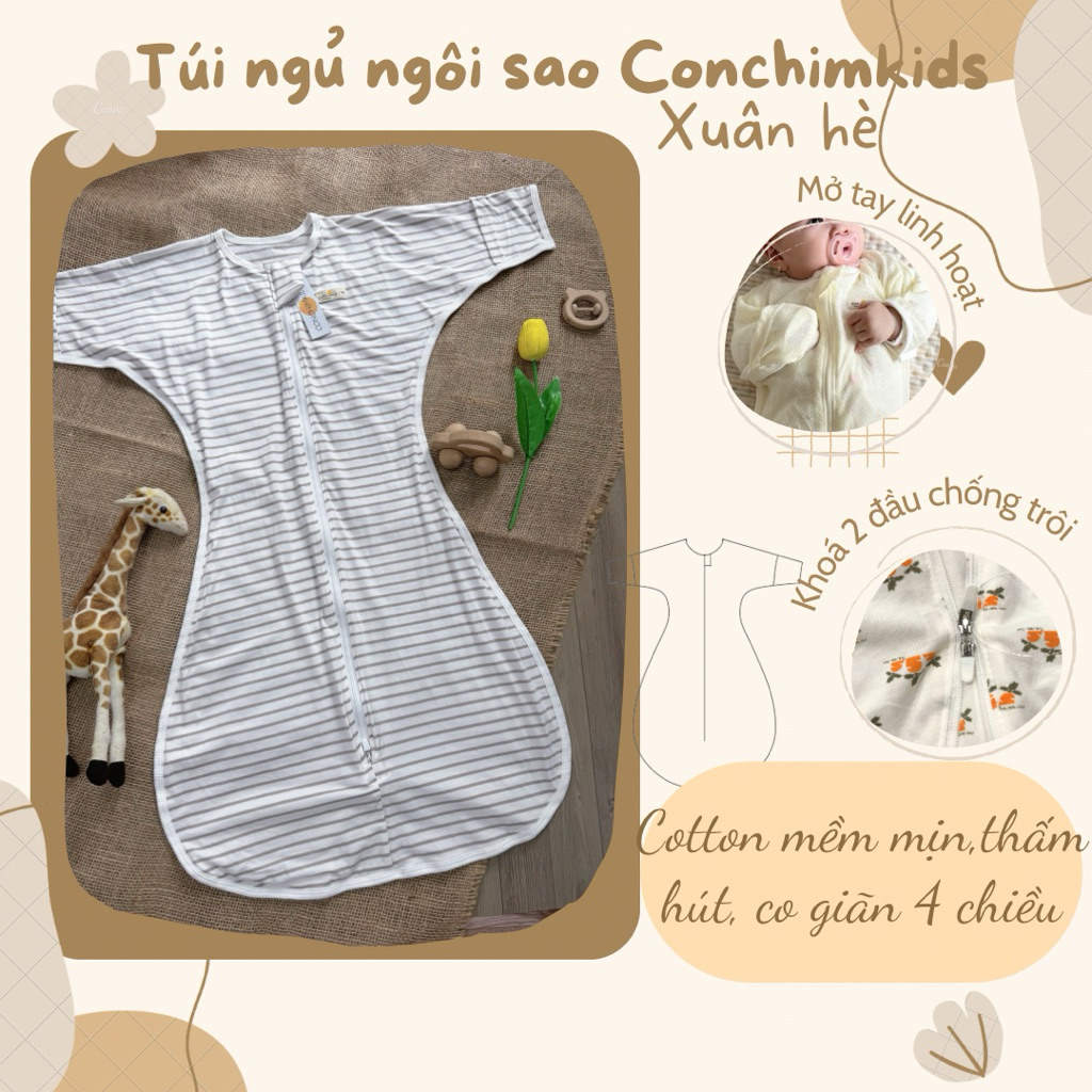 (N01) Túi ngủ ngôi sao Conchimkids cho bé(mặc hè,nằm điều hoà) cotton 4c mát