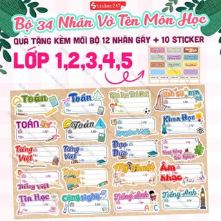 Nhãn Vở Môn Học Chương Trình Mới Lớp 1,2,4,5 🌈𝑭𝒓𝒆𝒆𝒔𝒉𝒊𝒑 Bộ 34 Nhãn Vở Môn Học Dễ Thương Cấp 1 Kèm Quà Tặng Nhãn Gáy