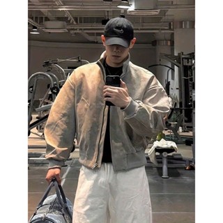 Áo Khoác Bomber Da Lộn Unisex, Áo Bomber Form Boxy Trơn Túi Chéo Chống Nước Phong Cách Thời Trang