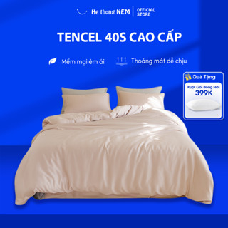 Bộ Ga Trải Giường Lụa Tencel Cotton He thong NEM Chăn Ga Drap Grap Gra Ra Gối Nệm 5 Món Chăn Phủ Giường Màu Trơn