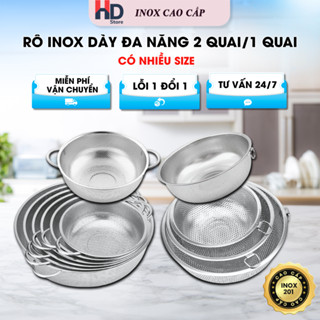  Rổ Inox Dày Đa Năng 2 Quai 1 Quai lỗ nhỏ rửa rau củ vo gạo có quai treo Kt 16.5-40.5cm 