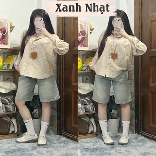 Quần Short Jeans Nữ Dáng Lửng Ống Rộng Retro QJ60