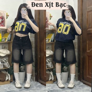 Quần Short Jeans Nữ Dáng Lửng Ống Rộng Retro QJ60