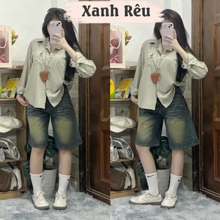 Quần Short Jeans Nữ Dáng Lửng Ống Rộng Retro QJ60