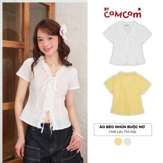 Áo Sơ Mi Kiểu Bèo Nhún Bycamcam Chiết Eo Buộc Nơ Dễ Thương Đi Chơi Đi Học - Honey Top AKN223