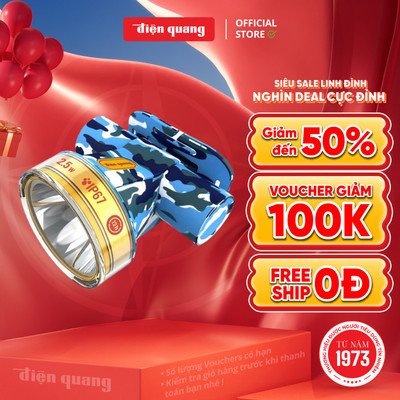 [HỎA TỐC] Đèn pin đội đầu Điện Quang có chống nước PFL17 R (Pin Lithium, 2.5W, màu thủy quân, ánh sáng trắng/vàng)