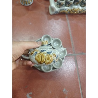Bộ ấm trà men rạn đắp nổi