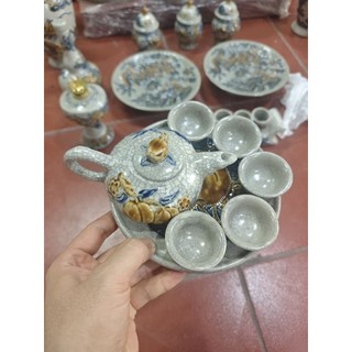 Bộ ấm trà men rạn đắp nổi