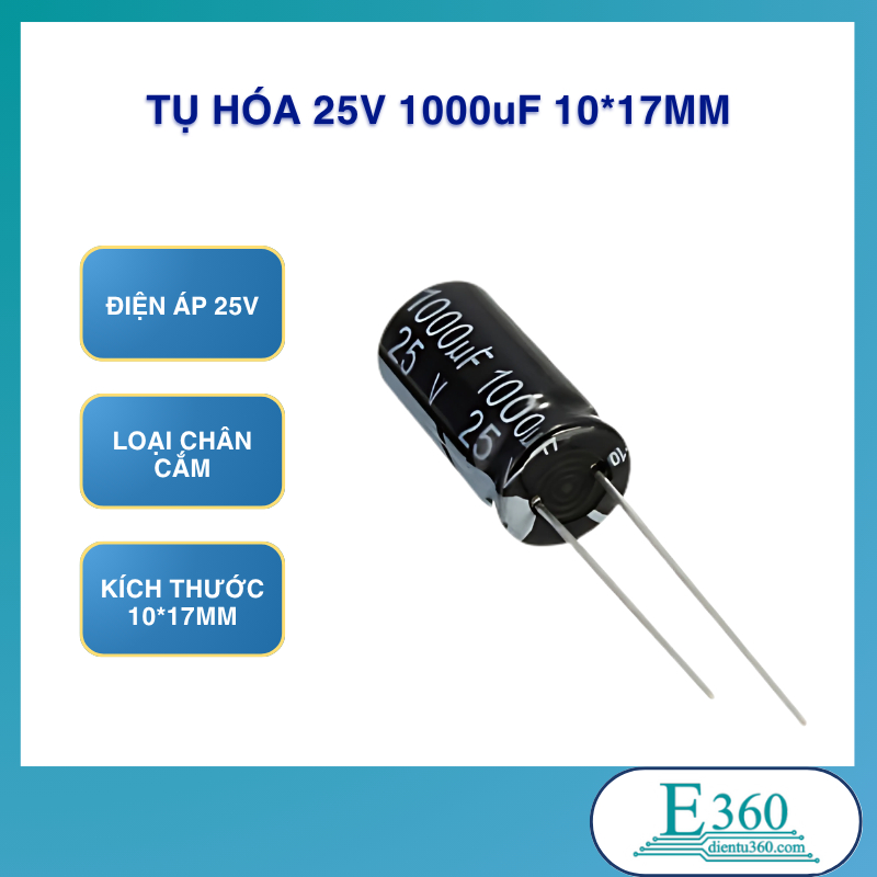 Tụ Hóa 25V 1000uF 10*17MM (10Pcs)