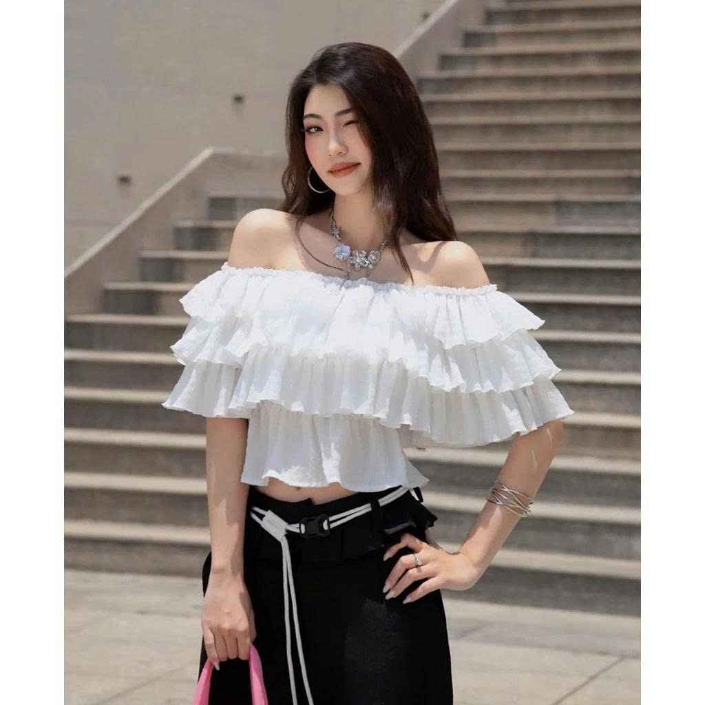 [MẶC 4 KIỂU] Áo Kiểu Nữ Trễ Vai Croptop Nhún 3 Tầng PUDDING TOP - Áo Lệch Vai | BigBuy360 - bigbuy360.vn