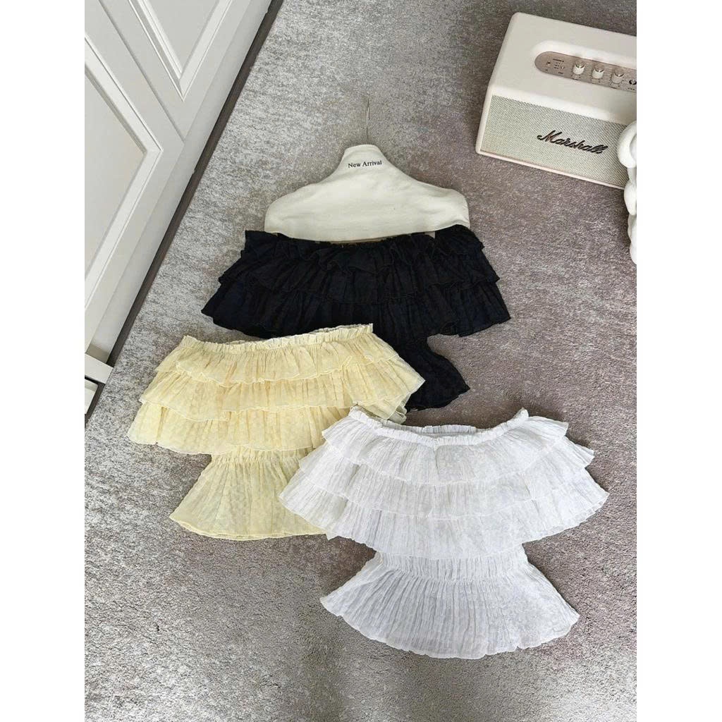 [MẶC 4 KIỂU] Áo Kiểu Nữ Trễ Vai Croptop Nhún 3 Tầng PUDDING TOP - Áo Lệch Vai | BigBuy360 - bigbuy360.vn