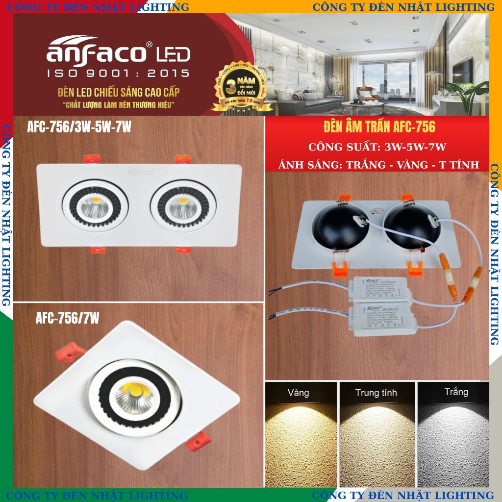[CTY NHẬT LIGHTING] Đèn led âm trần downlight chính hãng ANFACO 756 - 3W điều chỉnh góc - New 05.26