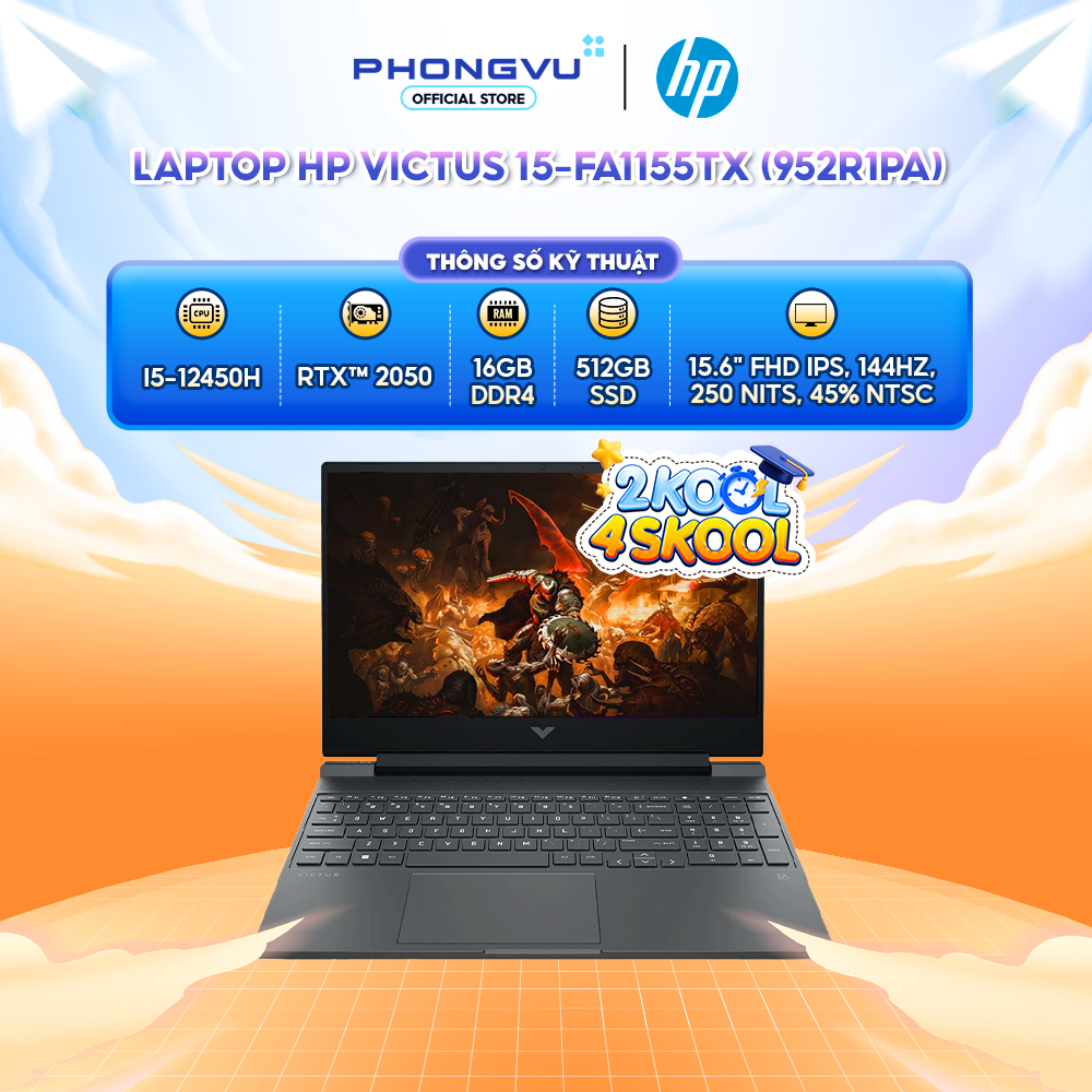 Laptop HP Victus 15-fa1155TX (952R1PA) (i5-12450H/ RAM 16GB/ GeForce RTXTM 2050/ 512GB SSD/ Windows 11)-Bảo hành 12 tháng