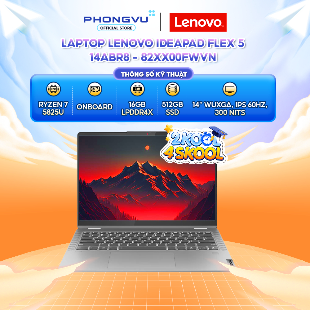 Laptop Lenovo IdeaPad Flex 5 14ABR8 - 82XX00FWVN (AMD Ryzen 7 5825U) (Xám) - Bảo hành 24 tháng
