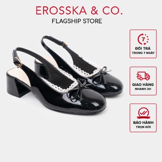  Erosska - Giày cao gót nữ mary jane mũi tròn nơ phối ren kiểu dáng tiểu thư cao 4cm màu đen - EL099 
