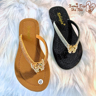  Dép Kẹp Nữ Đính Đá Bướm Pha Lê Size Vừa Đế Mềm Nhẹ Chống Trượt Size 36-39 Màu Nâu Đen 