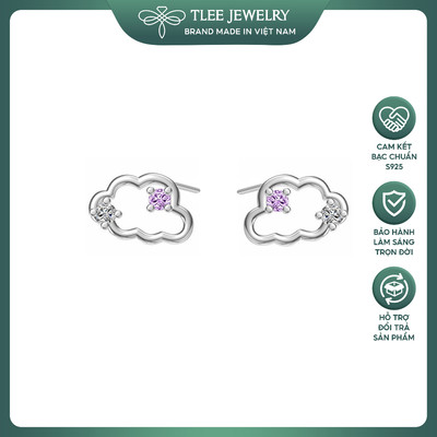 Khuyên tai bạc nữ TLEE hình đám mây nhỏ đính đá xinh xắn, dễ thương TLEE JEWELRY B0623