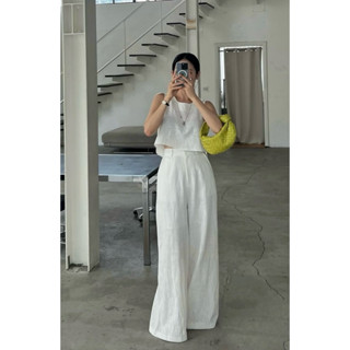 SET LINEN ÁO CROPTOP SÁT NÁCH MIX QUẦN DÀI ỐNG SIÊU RỘNG LƯNG CAO PHONG CÁCH HÀN QUỐC ĐỦ SIZE