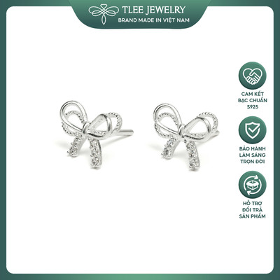 Khuyên tai bạc nữ TLEE nơ thắt cánh kép đính đá xinh xắn, dịu dàng TLEE JEWELRY B0625