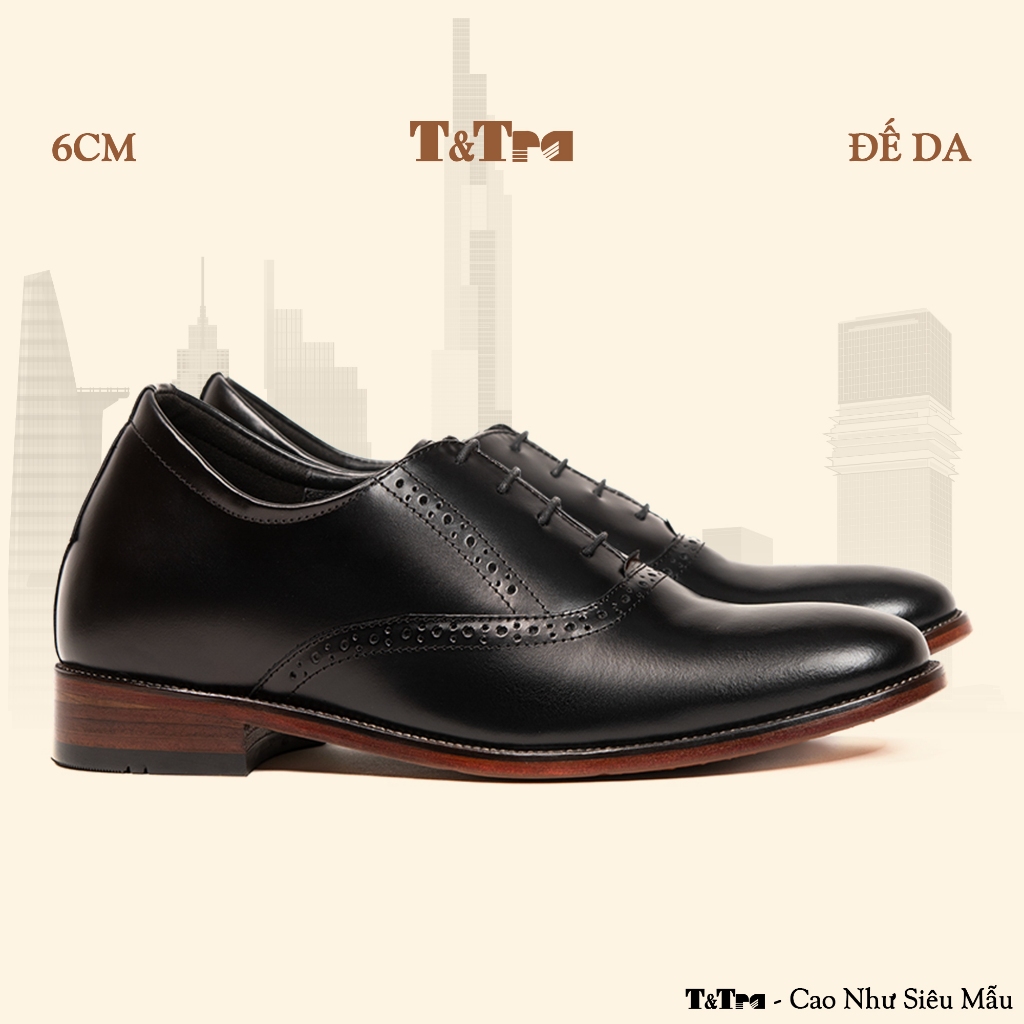 [6CM] Giày Cao Nam T&TRA S1025 Đen Đế Da