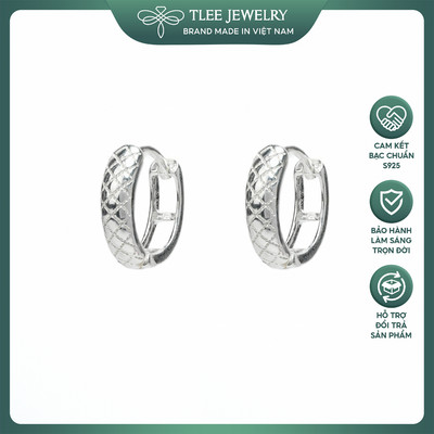 Khuyên tai bạc nữ TLEE tròn chốt bấm dày dặn họa tiết kẻ caro vuông cá tính TLEE JEWELRY B0627