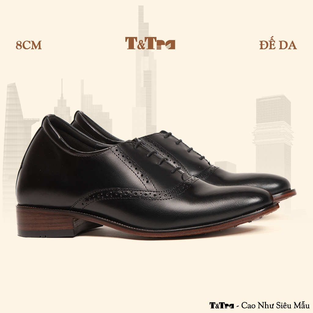 [ 8CM ] Giày Đế Cao Nam T&TRA S1034 Đen Đế Da