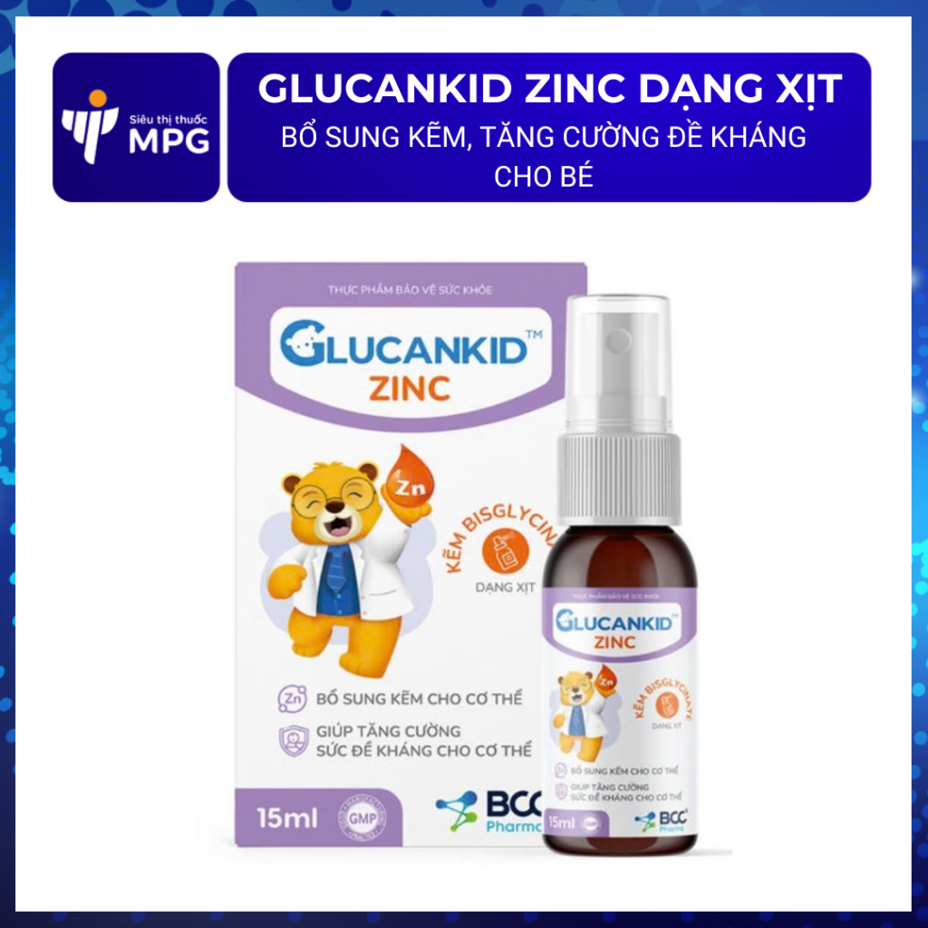 Glucankid Zinc - xịt bổ sung kẽm, hỗ trợ tăng cường đề kháng cho bé - lọ xịt 15ml