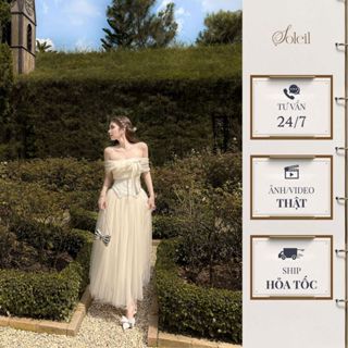  Váy Đầm Thiết Kế Nữ Trễ Vai Dáng Xòe  Corset Tafta Gấm Phối Nơ Tiệc Sang Trọng - Juliette Dress VD12 