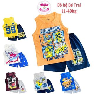  Quần Áo sát nách cho bé trai 11-40kg chất thun cotton co giãn- mịn mát in hình Hot Trend. Bộ Ba lỗ bé trai mặc hè VNXK 
