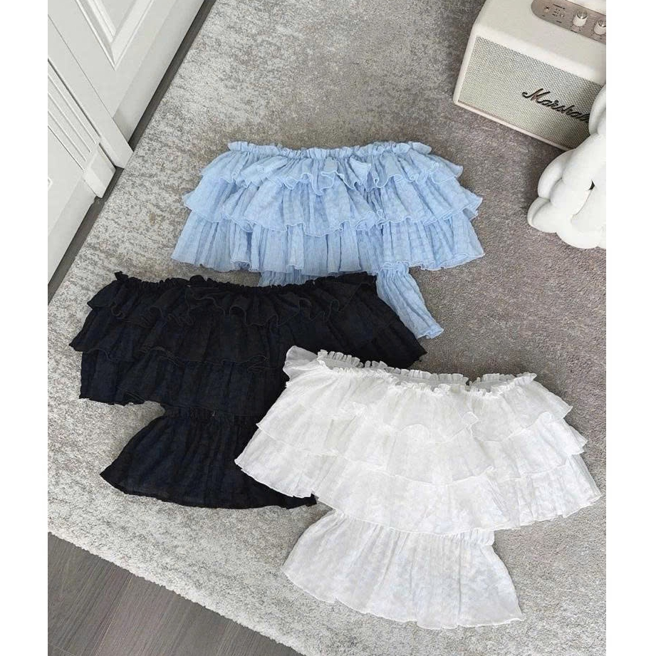 [MẶC 4 KIỂU] Áo Kiểu Nữ Trễ Vai Croptop Nhún 3 Tầng PUDDING TOP - Áo Lệch Vai | BigBuy360 - bigbuy360.vn