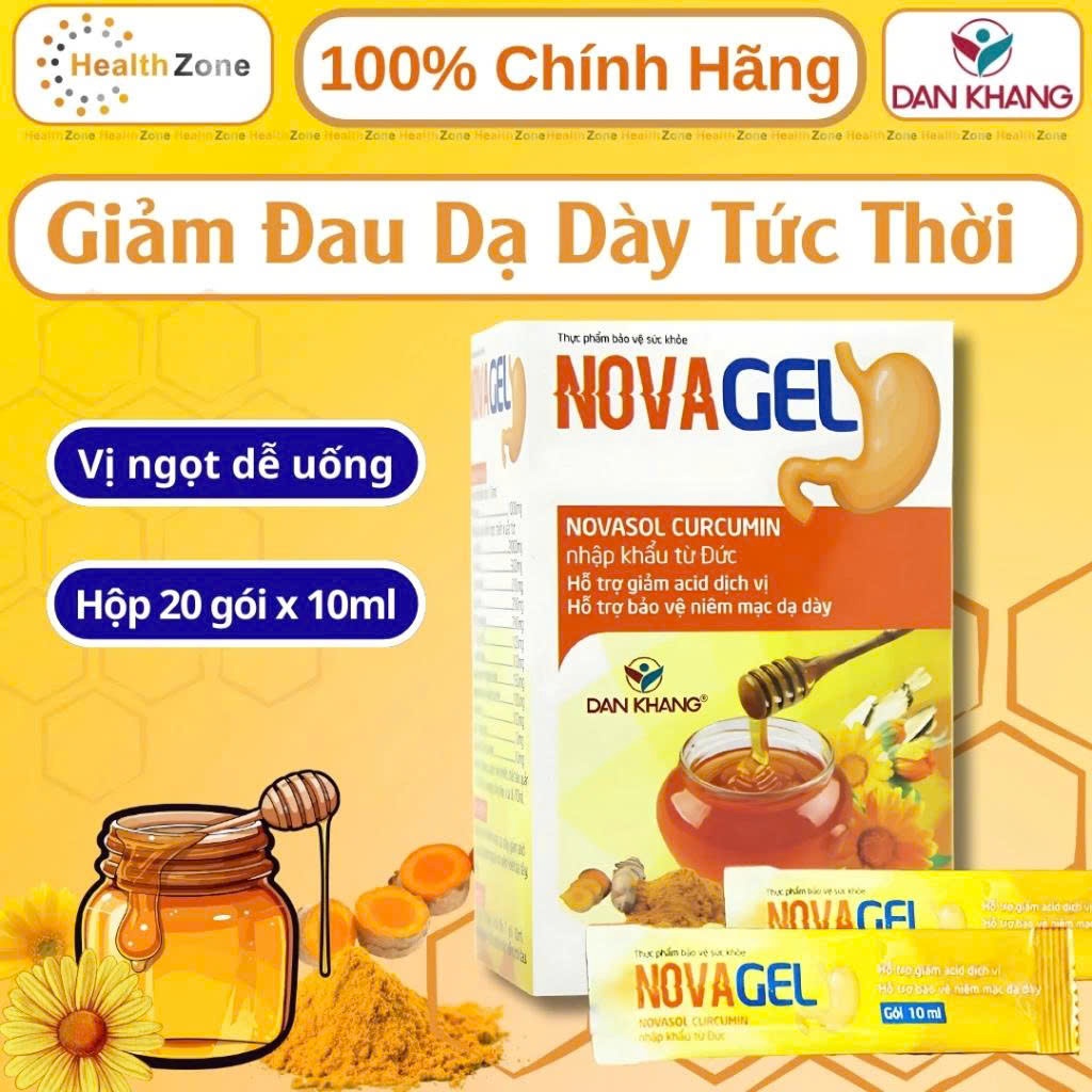 Gel Giảm Trào Ngược Dạ Dày Novagel – Hỗ Trợ Bảo Vệ Niêm Mạc, Giúp Giảm Đầy Hơi Khó Tiêu Hộp 20 Gói