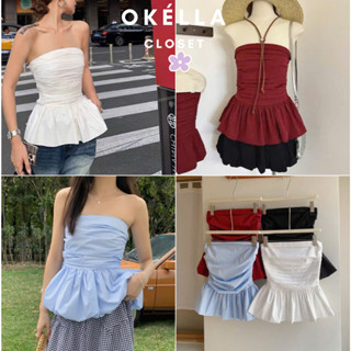 Áo Quây Xếp Ly Ôm Ngực Dáng PePlum Màu Đen/Trắng/Xanh/Đỏ Okélla (phía sau chun,khóa bên hông)