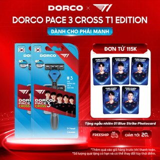 [TẶNG CARD]Combo 2 Bộ Dao Cạo Râu Hàn Quốc 3 Lưỡi DORCO PACE 3 CROSS T1 Edition - 2x(PRM)TRC1004(3+1)-B T1 - 2 Cán 8 Đầu